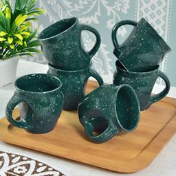 FABINALIV Green Solid Ceramic Glossy Cups Set of Cups and Mugs-picture-14