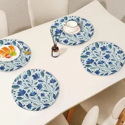 Yellow Weaves 4-Pcs Blue & Green Printed Heat-Resistant Round Table Placemats image 2