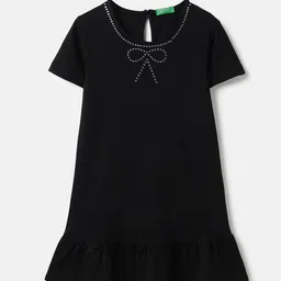 United Colors of Benetton Girls Round Neck Embellished Bow Interlock A-Line Dress-picture-40