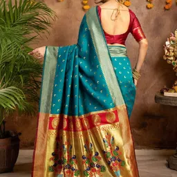 Mitera Woven Design Zari Silk Blend Paithani Saree image 3