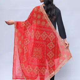 Exotic India Bandhani Printed Gotta Patti Georgette Dupatta image 3