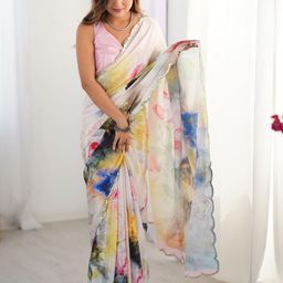 Mitera Floral Mirror Work Pure Chiffon Saree-picture-12