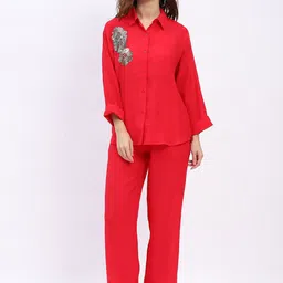 Global Republic Women Red Polyester Embellished Co-Ords-picture-31