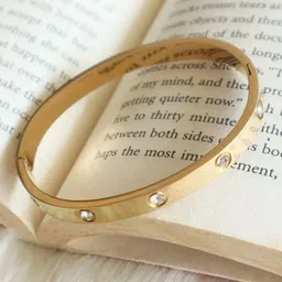 Zabby Allen Stainless Steel Gold-Plated American Diamond Studded Cuff Bracelet image 5