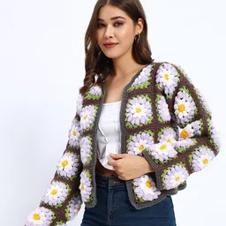 Sugercandy Women Floral Woollen Crop Cardigan-image-86