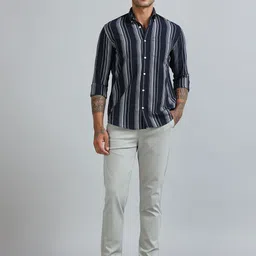 HOUSE OF MAHNOTS Men Comfort Relaxed Fit Vertical Striped Cotton Casual Shirt-picture-29