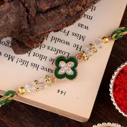 SHONA'S STYLE Artificial Stones Studded & Beaded Flower Thread Rakhi-picture-57