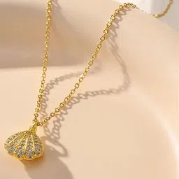 DIVASTRI Gold-Plated Stainless Steel Diamond Shaped Pearls & CZ Studded Pendant with Chain-picture-33