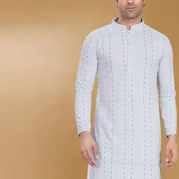 Pulseiq Men Ethnic Motifs Embroidered Festive Straight Kurta-picture-11