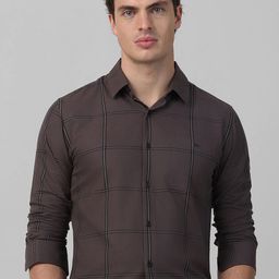Mufti Men Spread Collar Windowpane Checked Cotton Slim Fit Casual Shirt-picture-19