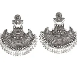 JOHARKAMAL Silver-Plated German Silver Crescent Shaped Drop Earrings-image-35