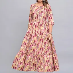 Amar Palace Chikan Hazratganj Floral Printed Round Neck Empire Anarkali Kurta image 1