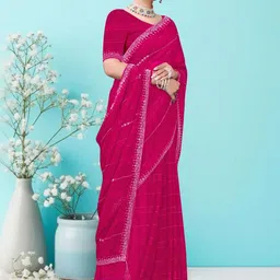 DESI RIWAAZ Embellished Zari Pure Georgette Fashion Saree image 5