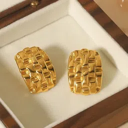 KRENOZ Gold Plated Texture Geometric Shaped Studs image 5