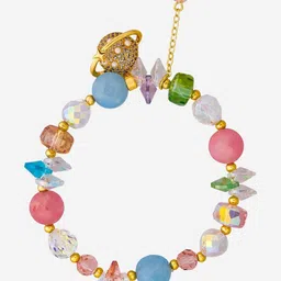 Kushal's Fashion Jewellery Women Gold-Plated Zircon Studded & Beaded Elasticated Bracelet-picture-24
