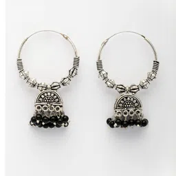 Sangria Silver Plated Artificial Beads Beaded Dome Shape Oxidized Jhumkas image 2