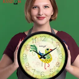 RANDOM Green & Black Printed Round Shaped Contemporary Wall Clock image 2