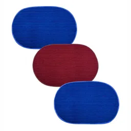 Aura Blue & Maroon 3 Pieces Lining Oval Shape Woolen Anti-Skid Doormats-image-72