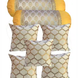 Pink Parrot Cream-Coloured & Yellow Set of 7 Geometric Square Cushion Covers-picture-27