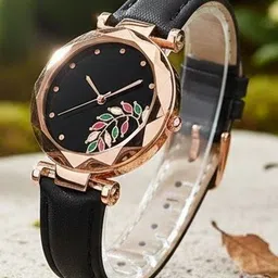 Moover Women Printed Dial & Leather Bracelet Style Straps Analogue Automatic Watch LEAFdial-BLK-J1 image 2