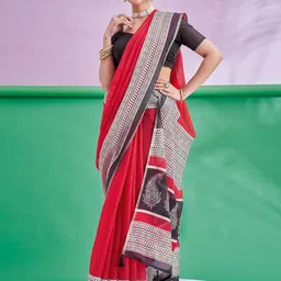 Sangria Ethnic Motifs Printed Cotton Linen Saree With Unstitched Blouse image 4