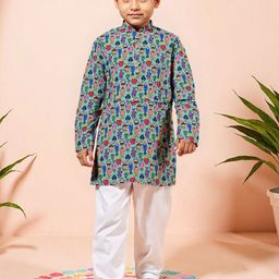 Nauti Nati Boys Floral Printed Regular Cotton Kurti With Pyjamas-picture-40