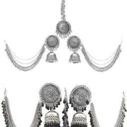 JMBW INTERNATIONAL Pack Of 4 Silver Plated Artificial Beads Contemporary Ear Cuff Earrings-picture-12