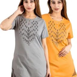 AMAHA FASHIONS Women 2 Printed Henley Neck T-shirt-image-6