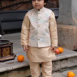 Funny Bones Clothings Boys Animal Embroidered Regular Pure Silk Kurta with Trousers-picture-30