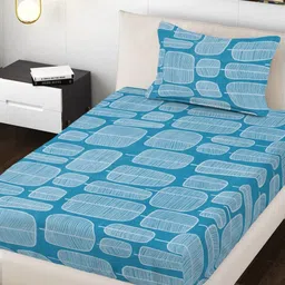 Myntra Elegant Homes Blue Geometric 300 TC Single Bedsheet Set-image-68