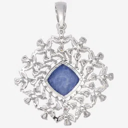 Kushal's Fashion Jewellery Rhodium-Plated Cubic Zirconia Studded Square Shaped Pendant image 3