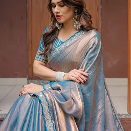 all about you Sequinned Border Pure Chiffon Saree image 4