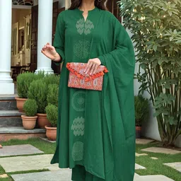 Moda Rapido Geometric Printed Mandarin Collar A-Line Kurta With Trousers & Dupatta-image-24