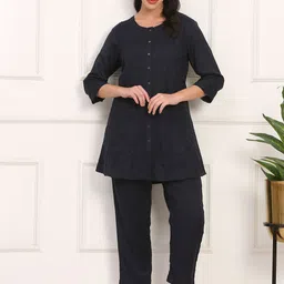 W Embroidered Round-Neck Tunic With Trousers Co-Ords-image-3