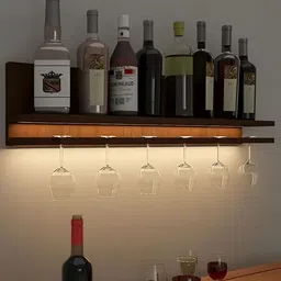 DEKORSTATION Brown Walnut Finish Wood Bar Wall Shelf image 4