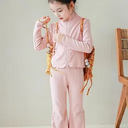 INCLUD Girls Self-Design High Neck Long Sleeves Jacket With Trousers-picture-41