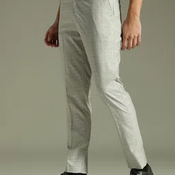 DENNISON Men Checked Smart Tapered Fit Low-Rise Trousers image 4