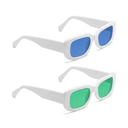 Arzonai Unisex Pack Of 2 Blue Lens & Green Rectangle Sunglasses COMBO-2810-image-68