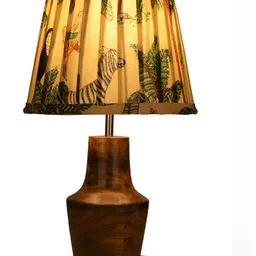 green girgit Brown Wood Frusturical Shaped Table Lamp image 5