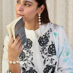 Indo Era Floral Embroidered Thread Work Pure Cotton Kurta With Palazzos & Dupatta image 4