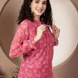 Fbella Floral Print Keyhole Neck Chiffon Top image 4