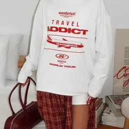 LULU & SKY Women Typography Printed Pure Cotton T-shirt image 4