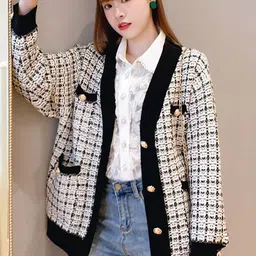 StyleCast Women Geometric Self Design V Neck Cardigan-image-20