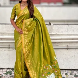 ELITE WEAVES Ethnic Motifs Zari Silk Blend Banarasi Saree-picture-38