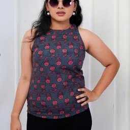 YASH GALLERY Floral Print Halter Neck Cotton Top-picture-20