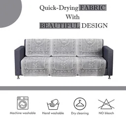 Kuber Industries Grey & Off White 6 Pieces Printed Cotton 3 Seater Sofa Covers image 4