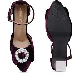 SELDOFIT Embellished Party Block Pumps with Buckles image 2