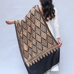 Exotic India Black Ink Wool Aari Embroidered Shawl image 4