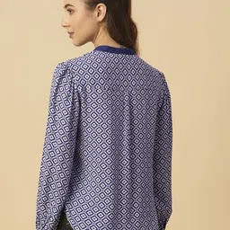 Chemistry Women Geometric Printed Mandarin Collar Shirt Style Top image 5