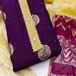 Peachmode Women Purple Woven Design Floral Dress Material-picture-29